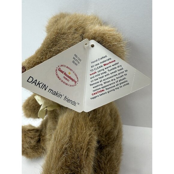 Vintage 1990 Dakin Muffin Bear 11" Model #89-1240 Plush Brown With Bow And Tag - Picture 5 of 13